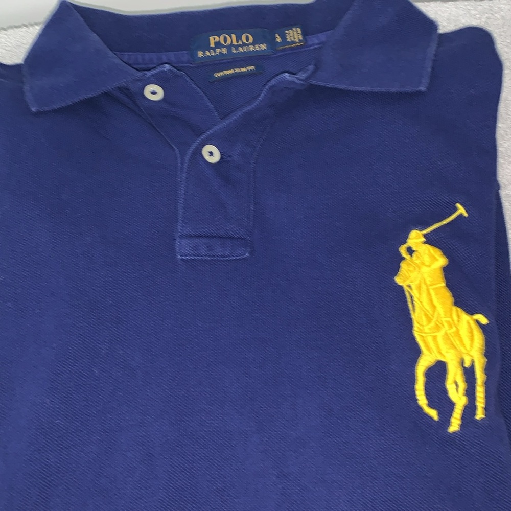 Polo by Ralph Lauren size large slim fit polo shirt blue w/large horse logo VGUC - Picture 2 of 15